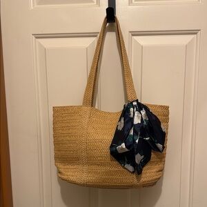 Draper James Tan Tote with Navy Floral Scarf